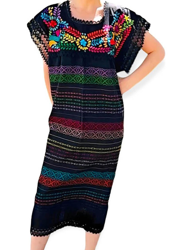 

Mexsika Mexican Style Floral Boho Dress for Women, Large, Multicolour