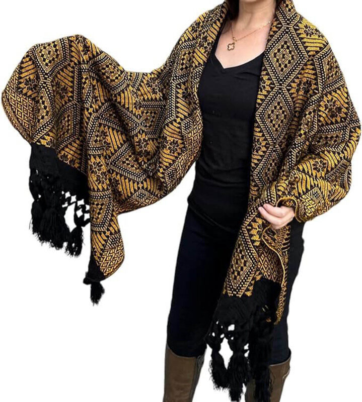 Mexsika Handmade Mexican Rebozo Shawl for Women, Yellow