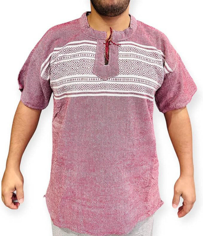 

Mexsika Latino Fashion Woven Handmade Shirt for Men, Pink