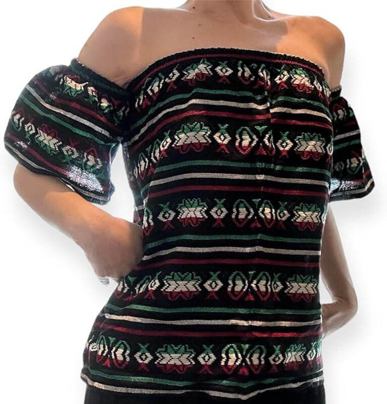 

Mexsika Off The Shoulders Mexican Crop Top for Women, M, Black