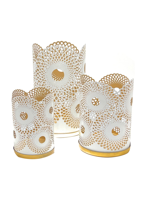 Souq Designs Arabic Moroccan Hurricane Metal Fanoos Lanterns, 3 Pieces, Black