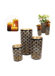 Souq Designs Arabic Hurricane Metal Fanoos Lanterns, 3 Pieces, Black