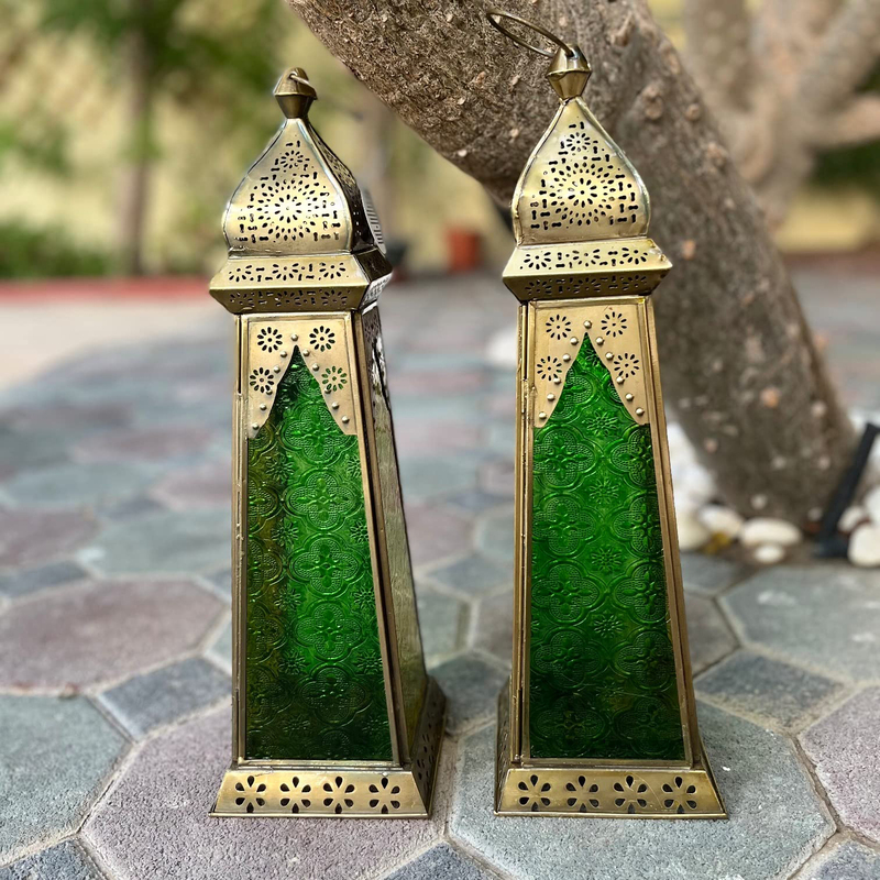 Souq Designs Ramadan Arabic Hanging Fanoos Lantern, Green/Yellow