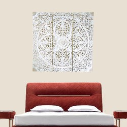 Souq Designs Hand Carved Mandala Wall Art Panel, 3 Piece, 120 x 120cm, White