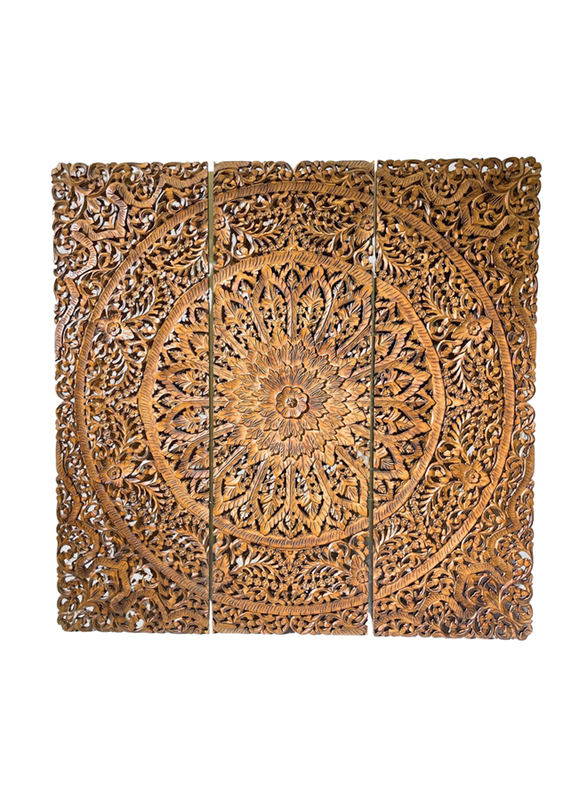 

Souq Designs Hand Carved Mandala Wall Art Panel, 3 Piece, 120 x 120cm, Brown