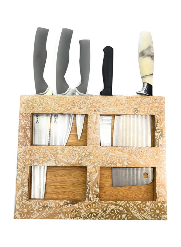 Souq Designs Block Wooden Knife Holder Rack, Brown
