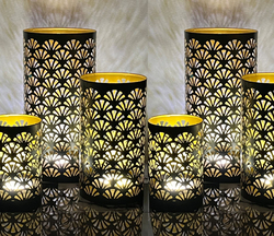 Souq Designs Arabic Hurricane Metal Fanoos Lanterns, 3 Pieces, Black