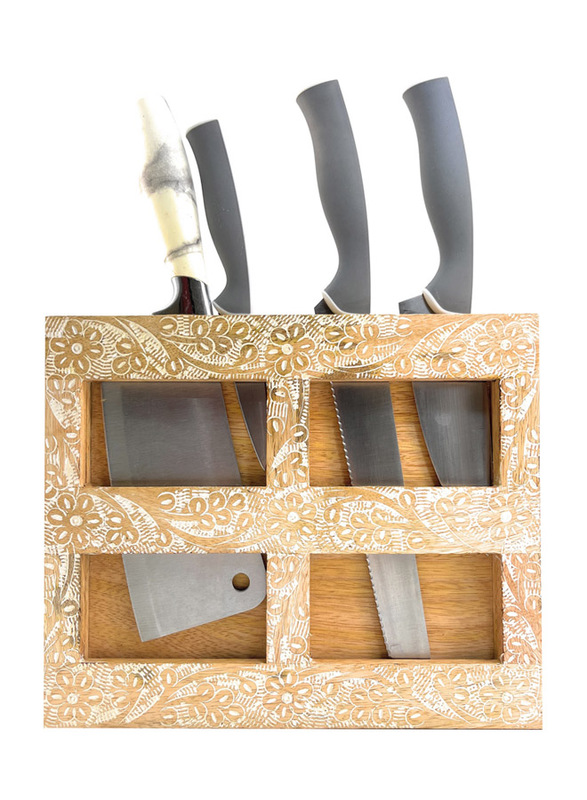 Souq Designs Block Wooden Knife Holder Rack, Brown
