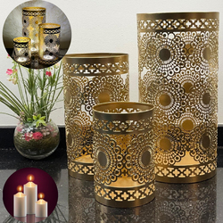 Souq Designs Arabic Moroccan Ramadan Rustic Hurricane Metal Fanoos Lanterns, 3 Pieces, Black