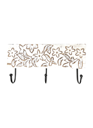 Souq Designs Wall Mounted Rustic Wooden Hooks, White/Black