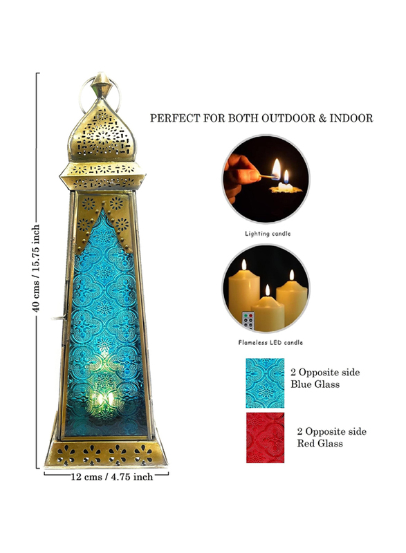 Souq Designs Ramadan Arabic Hanging Fanoos Lantern, Blue/Red