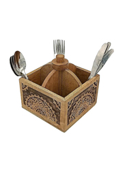 Souq Designs Wooden Square Shape Cutlery Holder, Beige