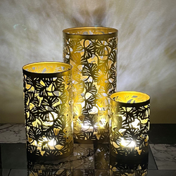 Souq Designs Arabic Moroccan Hurricane Metal Fanoos Lanterns, 3 Pieces, Gold