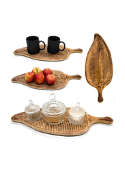 Souq Designs Serveware Bamboo Wooden Leaf Tray with Handle, Copper