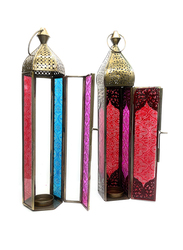 Souq Designs Ramadan Arabic Hanging Fanoos Lantern, 2 Pieces, Pink/Red