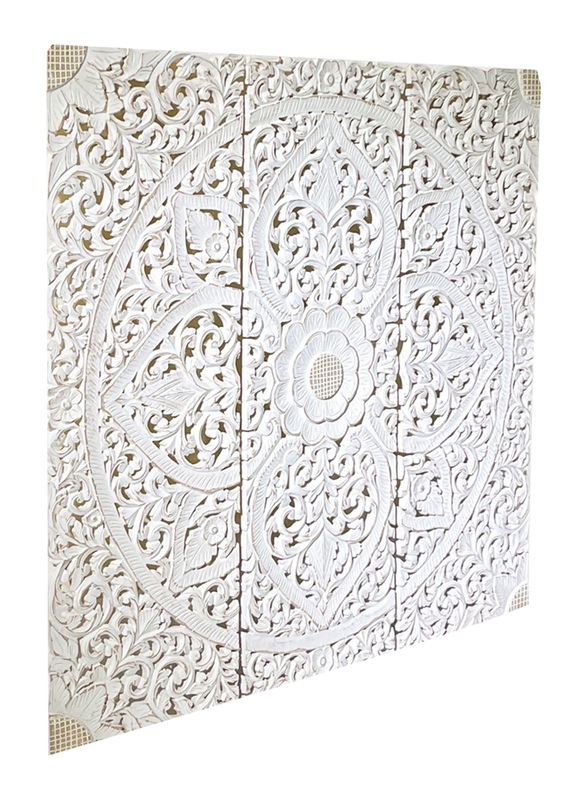 Souq Designs Hand Carved Mandala Wall Art Panel, 3 Piece, 120 x 120cm, White