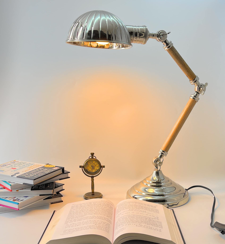 Souq Designs Scandinavian Wooden Reading Light with Metal Elbow Key, Silver/Beige