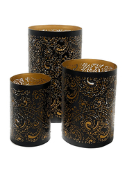 Souq Designs Arabic Moroccan Ramadan Votive Rustic Hurricane Metal Fanoos Lanterns, 3 Pieces, Black