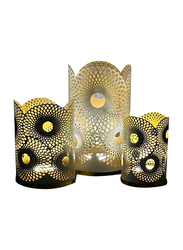Souq Designs Arabic Moroccan Hurricane Metal Fanoos Lanterns, 3 Pieces, Black