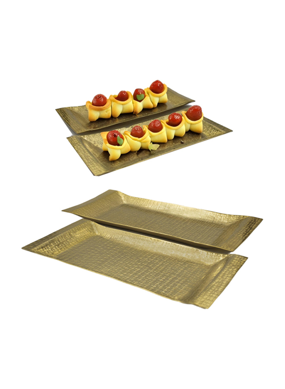 Souq Designs 2-Piece Metal Hammered Serving Tray with Handles, Gold