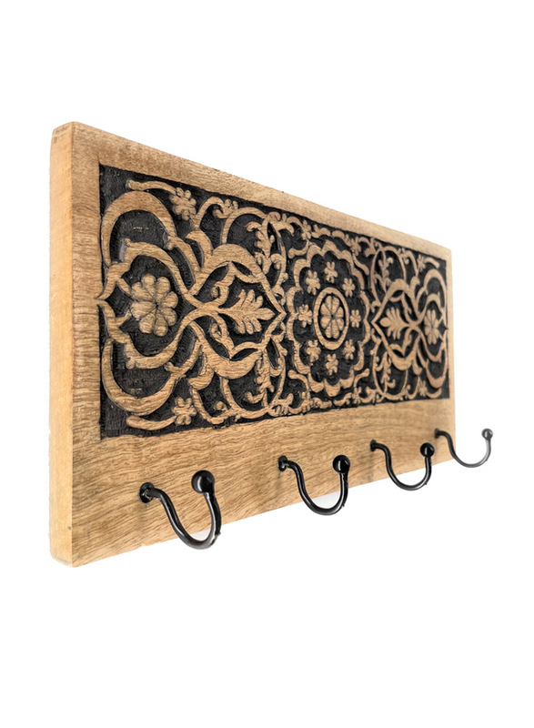 Souq Designs Wall Mounted Rustic Wooden Hooks, Brown