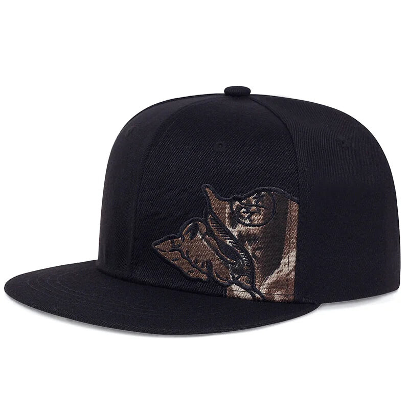 

Tunica Skull Embroidery VintageVibe Snapback Panel Cap Unisex, SE-347, One Size, Brown/Black