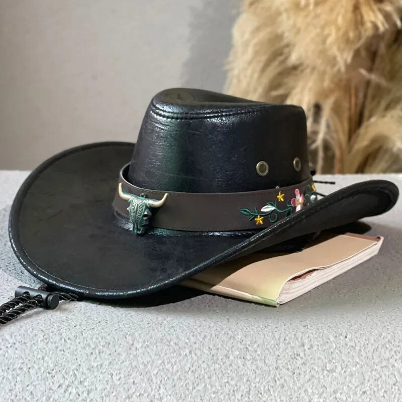

If Ifond Wild-West Elegance Faux Leather Cowboy Hat Unisex, 56-58cm, Black