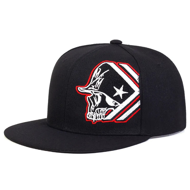 

Tunica Skull Embroidery VintageVibe Snapback Panel Cap Unisex, SE-347, One Size, Black/White