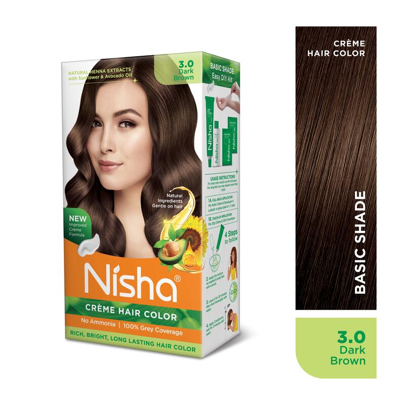 Nisha Creme Hair Color, Permanent Brown Hair Dye Color, 100% Gray Coverage, No Ammonia, Dark Brown, 120 gm