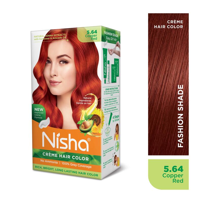 Nisha Creme Hair Color, Permanent Red Hair Dye Color, 100% Gray Coverage, No Ammonia, Copper Red, 120 gm