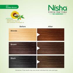 Nisha Creme Hair Color, Permanent Brown Hair Dye Color, 100% Gray Coverage, No Ammonia, Golden Brown, 120 gm