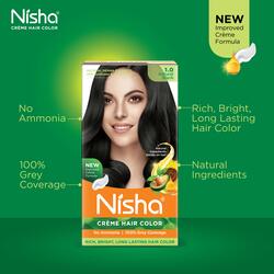 Nisha Creme Hair Color, Permanent Black Hair Dye Color, 100% Gray Coverage, No Ammonia, Natural Black, 120 gm