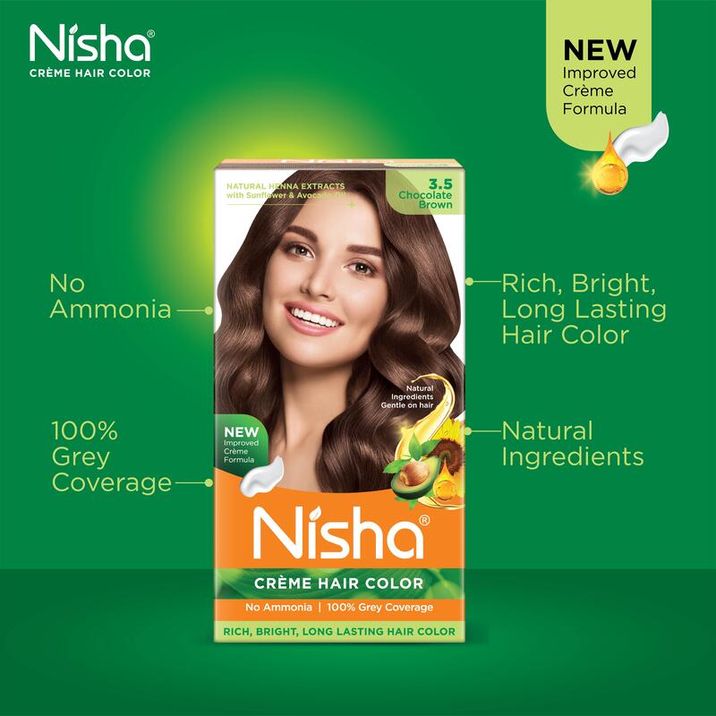 Nisha Creme Hair Color, Permanent Brown Hair Dye Color, 100% Gray Coverage, No Ammonia, Chocolate Brown, 120 gm