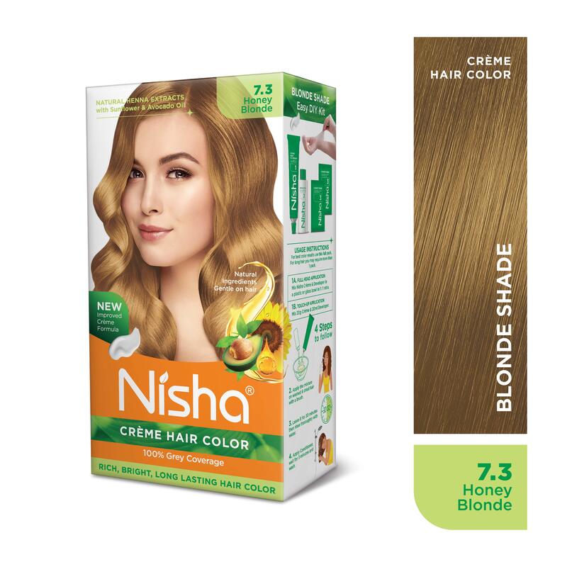 Nisha Creme Hair Color, Permanent Blonde Hair Dye Color, Honey Blonde, 100% Gray Coverage, 120 gm