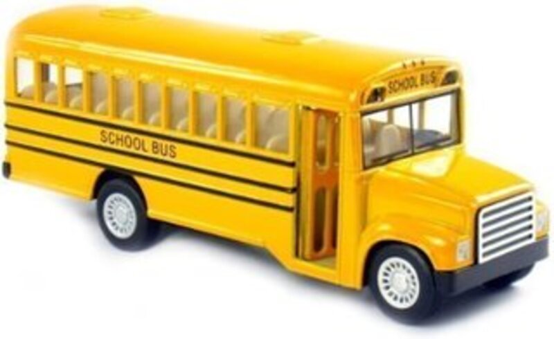 6" Die Cast Long-Nose School Bus with Pull-Back Action and Open-able Doors