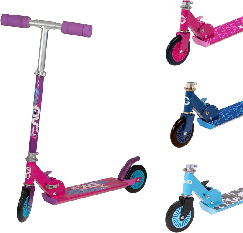 

EVO Inline 2-Wheeled Kids Push Scooter Adjustable Handle Height, Pink/Purple