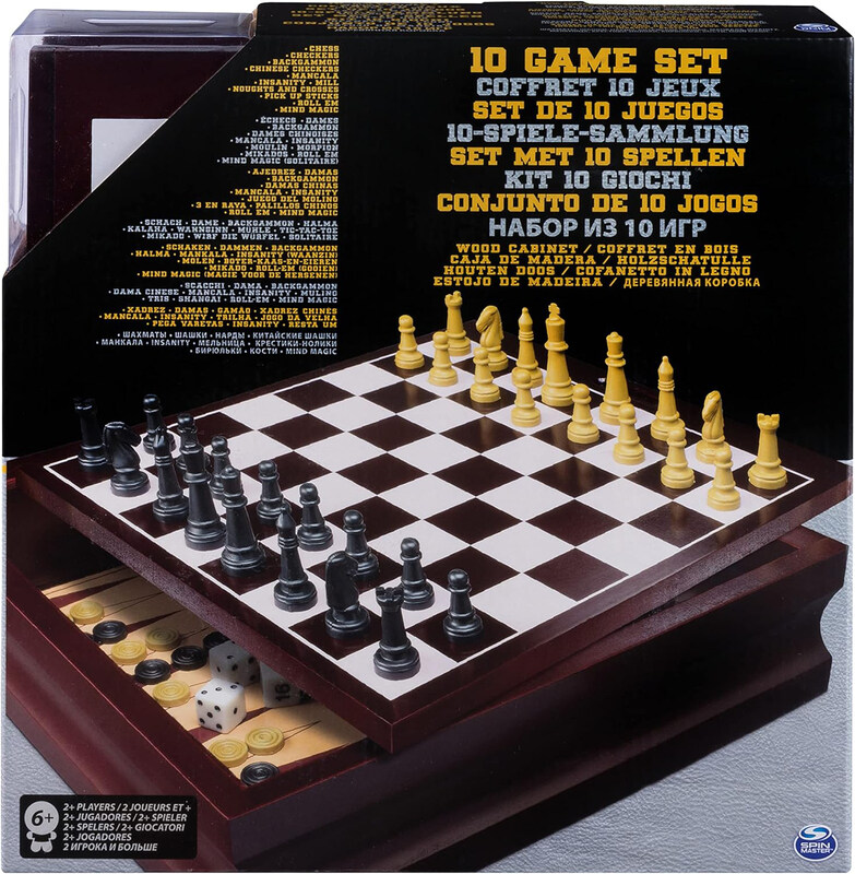 

Spin Master Games 10 Family Games Set in Wood Cabinet, Ages 6+