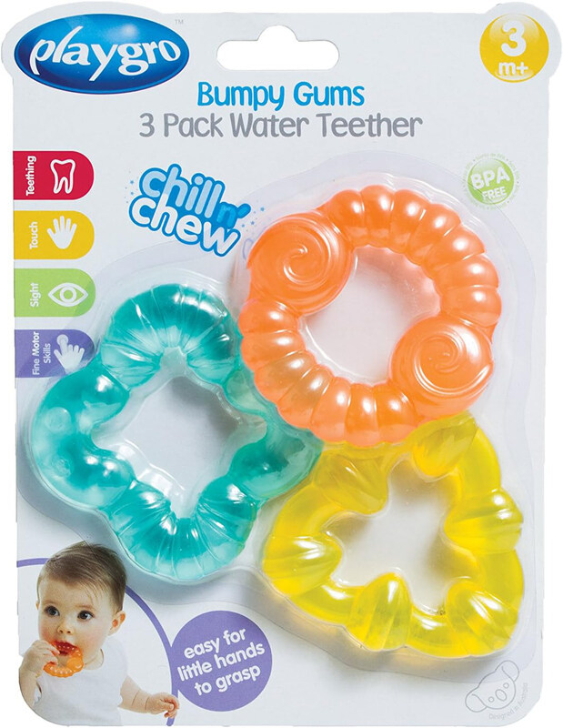

Playgro Bumpy Gums Water Teether, 3 Piece, Blue/Yellow/Orange