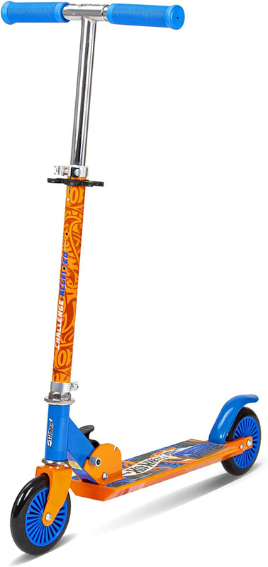 

Spartan 2-Wheel Hot Wheels Scooter with Adjustable Handlebars, Foldable Kick and Advanced Technology Increased Control Stability, Blue/Orange