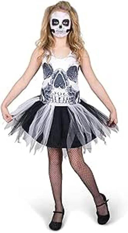 

Generic Mad Costumes Skull Face Tutu Dress Halloween Costume for Kids, Small, Multicolour
