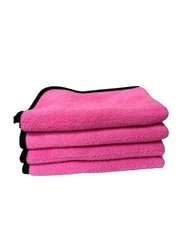 4-Piece Drying & Auto Detailing Thick Dual Layer Absorbent Reusable Car Wash Towels, Pink