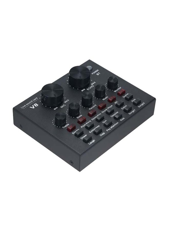 V8 Intelligent Volume Adjustable Audio Mixer Sound Card, Black