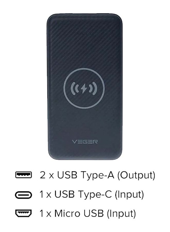 Veger 20000mAh Wireless Charger Power Bank, Black