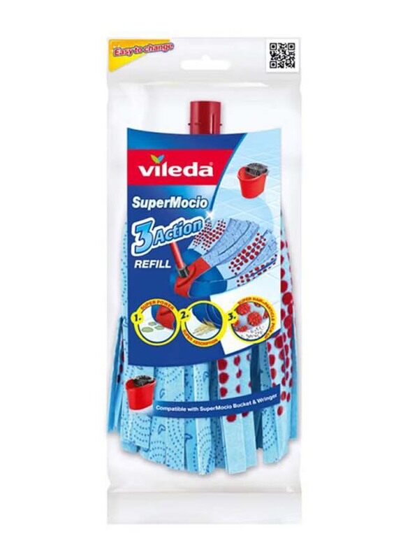 

Vileda 3 Action Supermocio Floor Mop Refill, Blue/Red