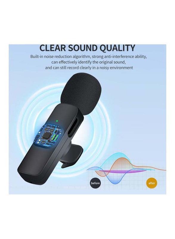 2.4GHz Wireless Clip-on Lavalier Microphone with Transmitter & Receiver, Black