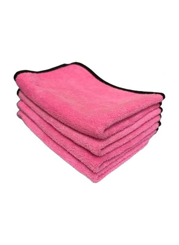 4-Piece Drying & Auto Detailing Thick Dual Layer Absorbent Reusable Car Wash Towels, Pink