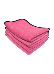 4-Piece Drying & Auto Detailing Thick Dual Layer Absorbent Reusable Car Wash Towels, Pink