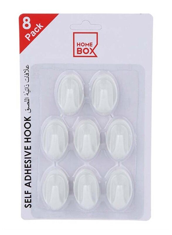 Homebox Self Adhesive Hook Set, 8 Pieces, White