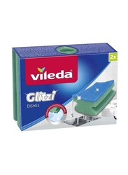 Vileda Glitizi Dishes Clean without Scratching Cleaning Sponge, 2 Pieces, Green/Blue