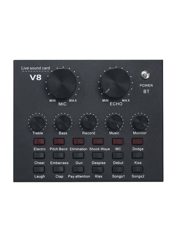 V8 Intelligent Volume Adjustable Audio Mixer Sound Card, Black